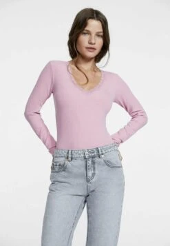 Stradivarius LACE TRIM DETAIL - Langarmshirt - Mottled Pink