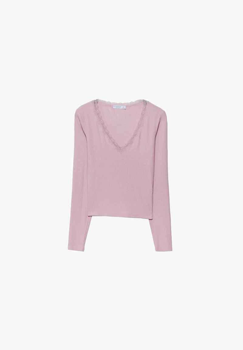 Stradivarius LACE TRIM DETAIL - Langarmshirt - Mottled Pink 5 Stradivarius LACE TRIM DETAIL - Langarmshirt - Mottled Pink – Bild 5