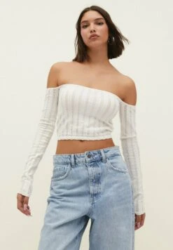 Stradivarius WITH PERFORATIONS - Langarmshirt - Off White