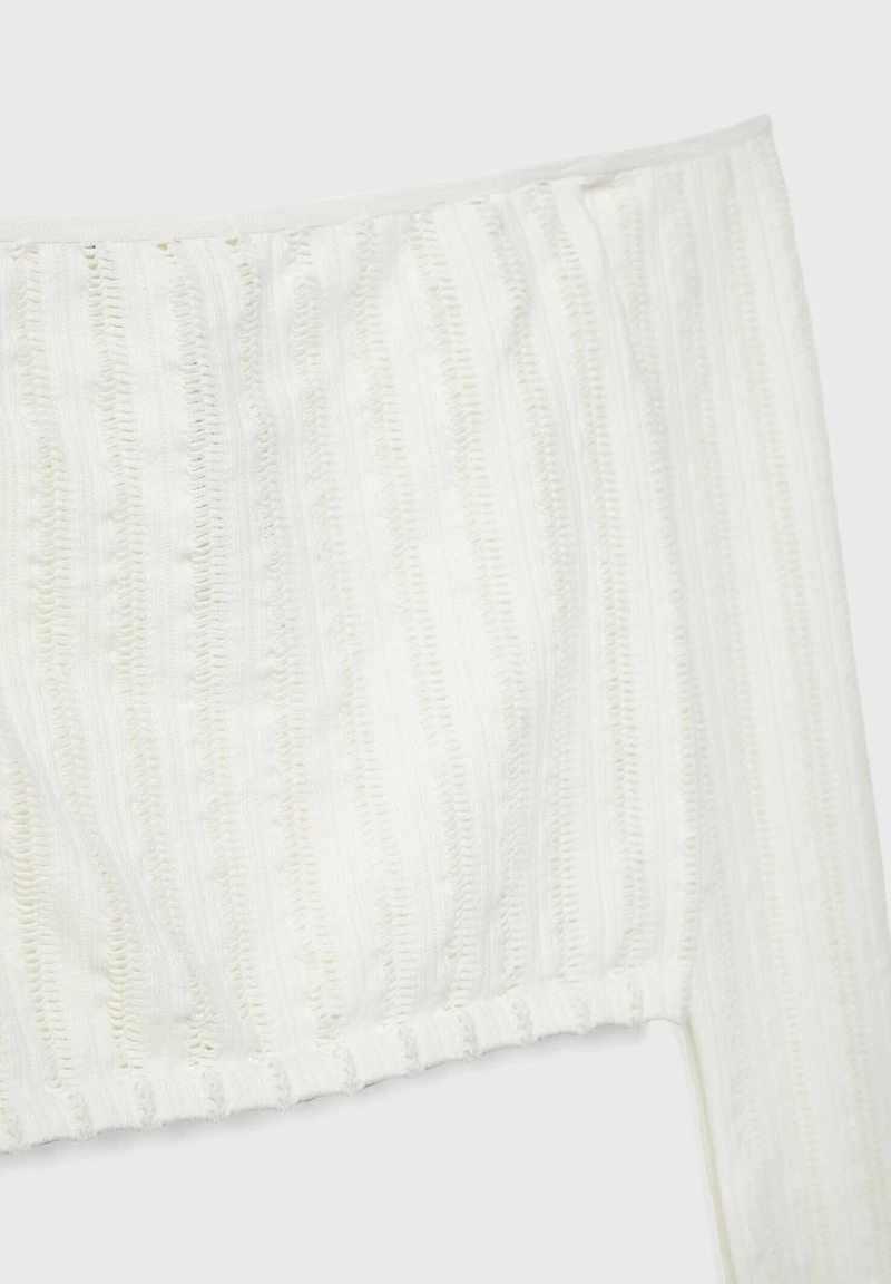 Stradivarius WITH PERFORATIONS - Langarmshirt - Off White 6 Stradivarius WITH PERFORATIONS - Langarmshirt - Off White – Bild 6