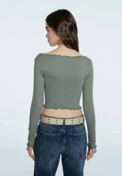 Stradivarius NAHTLOSES MIT WELLENSAUM - Langarmshirt - Khaki -Stradivarius Deutschland Verkaufs-Shop cf46356fa882475391343879a76d2f1e
