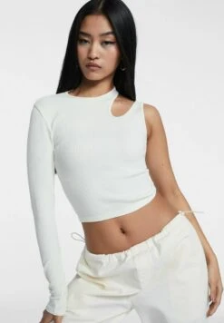 Stradivarius ASYMMETRIC SEAMLESS WITH DOUBLE STRAP DETAIl - Langarmshirt - Off White