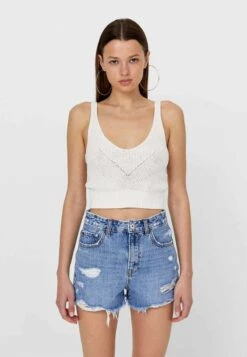 Stradivarius MIT RISSEN - Jeans Shorts - Dark Blue