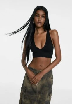 Stradivarius SEAMLESS WITH CRISS-CROSS BACK - Bustier - Black