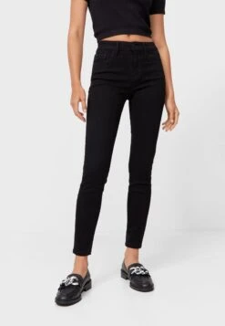 Stradivarius MIT TIEFEM BUND - Jeans Skinny Fit - Black Denim