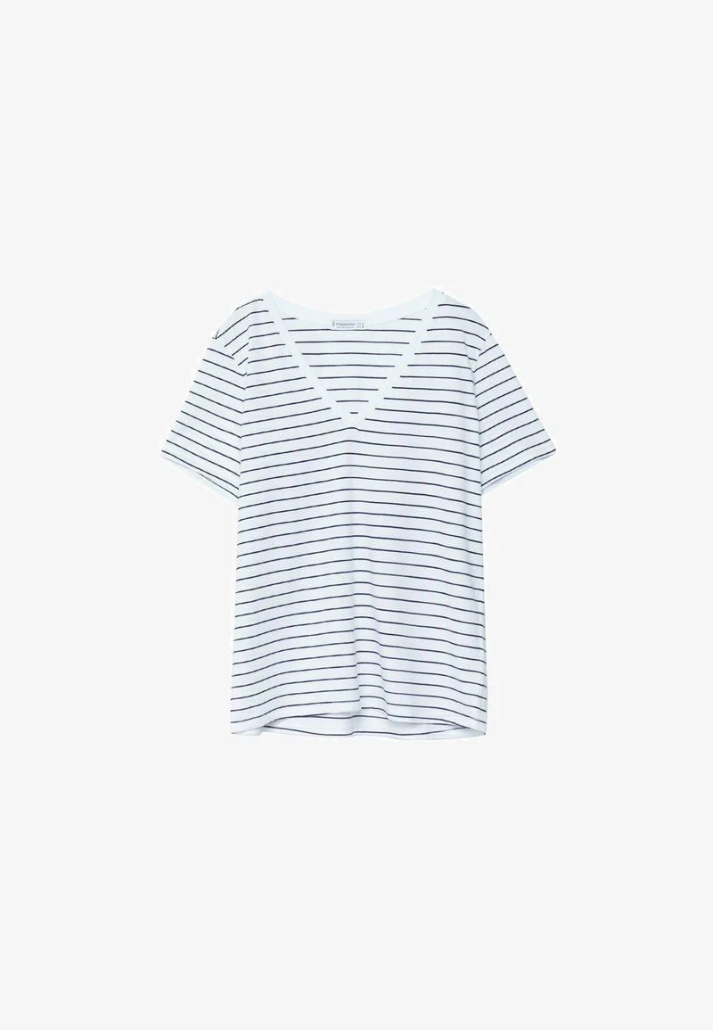 Stradivarius BASIC STRIPED V-NECK - T-Shirt Print - White 5 Stradivarius BASIC STRIPED V-NECK - T-Shirt Print - White – Bild 5