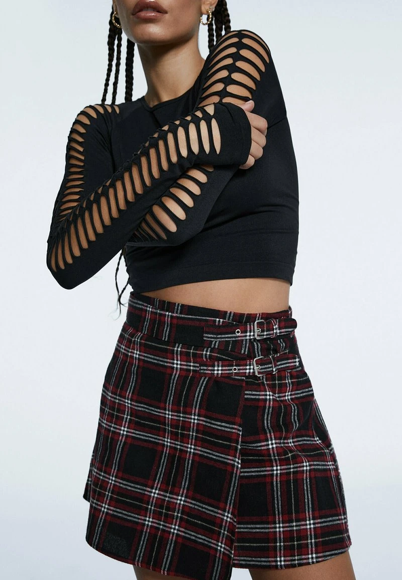 Stradivarius KARIERTER - Wickelrock - Black 4 Stradivarius KARIERTER - Wickelrock - Black – Bild 4