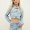 Stradivarius SUPER CROPPED - Jeansjacke - Light Blue Denim