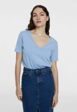 Stradivarius ACID WASH V-NECK - T-Shirt Basic - Blue