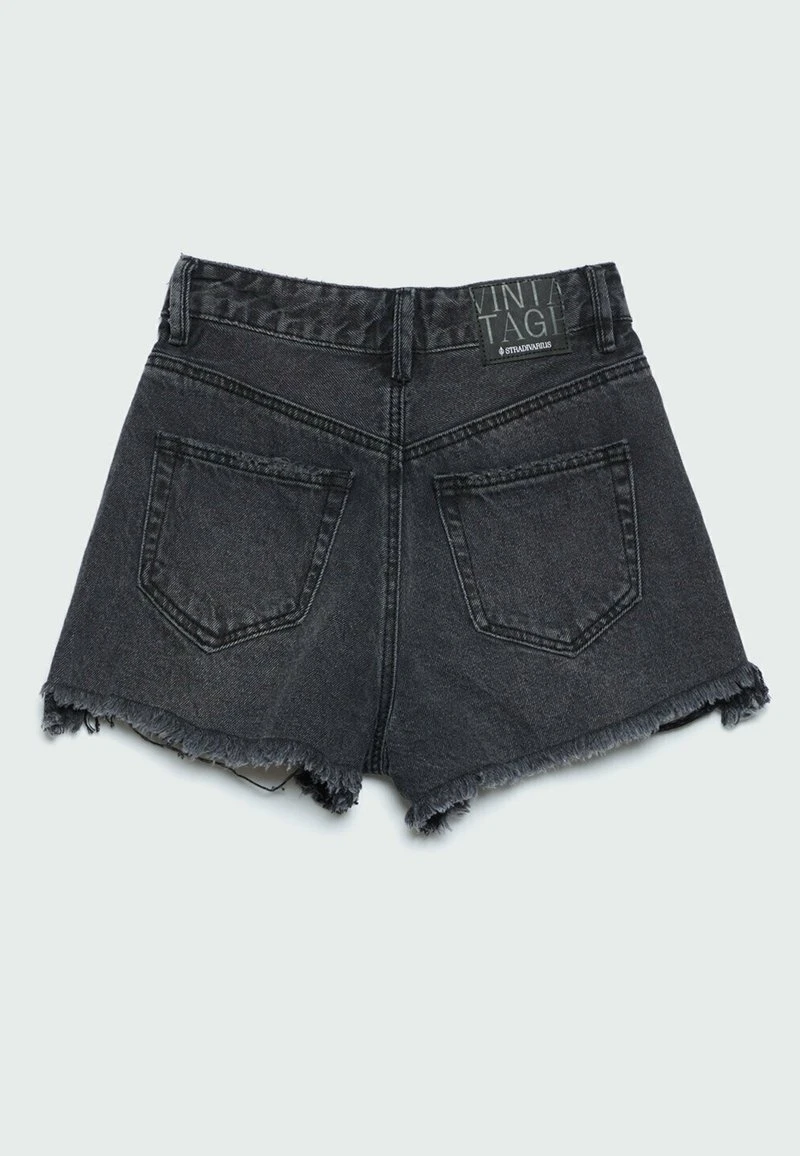Stradivarius MIT RISSEN - Jeans Shorts - Black Denim 6 Stradivarius MIT RISSEN - Jeans Shorts - Black Denim – Bild 6