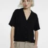 Stradivarius SHORT SLEEVE RUSTIC - Hemdbluse - Black