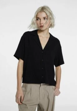 Stradivarius SHORT SLEEVE RUSTIC - Hemdbluse - Black